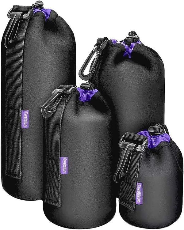Cwatcun 4 Pack Lens Pouch Set, Camera Lens Case Bag with Thick Protective Neoprene for Canon Nikon Sony Pentax Olympus