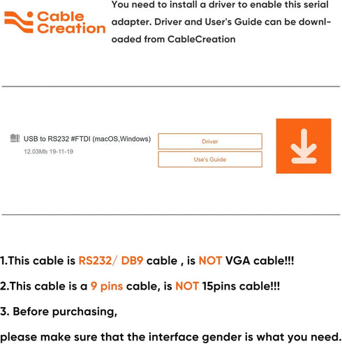 CableCreation USB to RS232 Male Adapter, DB9 Serial Converter with PL2303 Chipset for Windows, Linux, Mac OS, Black