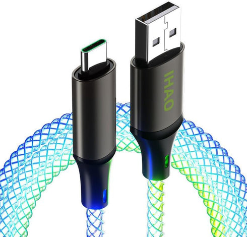 IHAO RGB USB A to Type C Fast Charging Cable, High Data Speed Light Up Colourful for All USB C Devices, 39 Inches