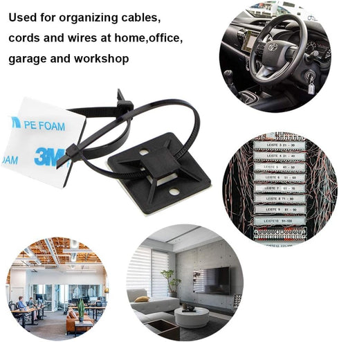 Zip Tie Mount, 3/4" Black Small Wire Tie Adhesive Mounting, 100 Pcs for Cable Management, Pro-grade UV Wire Holder