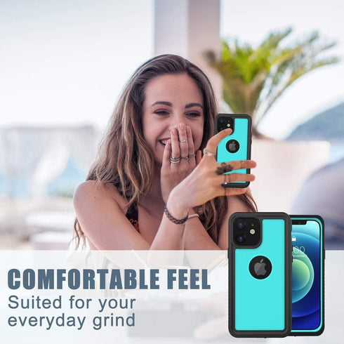 iPhone 12 Waterproof Case, Shockproof Dustproof IP68 Full-Body Hard Case with Built-in Screen Protector, Teal