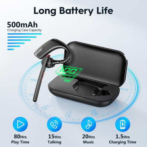 New bee Bluetooth Headset Wireless Earpiece with 500mah Charging Case, 80h Playtime and Noise Cancelling