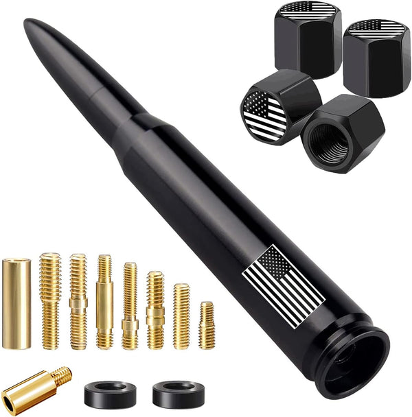 HVSTTPK American Flag Car Truck Antenna with Valve Stem Caps, Universal Mast for