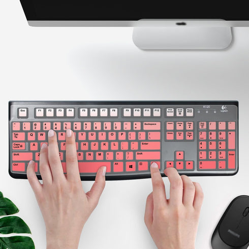 Keyboard Skin for Logitech K120 & MK120 Ergonomic Desktop USB Keyboard - US Layout, Waterproof Anti-Dust,Enhanced Protection and Durability (Pink)