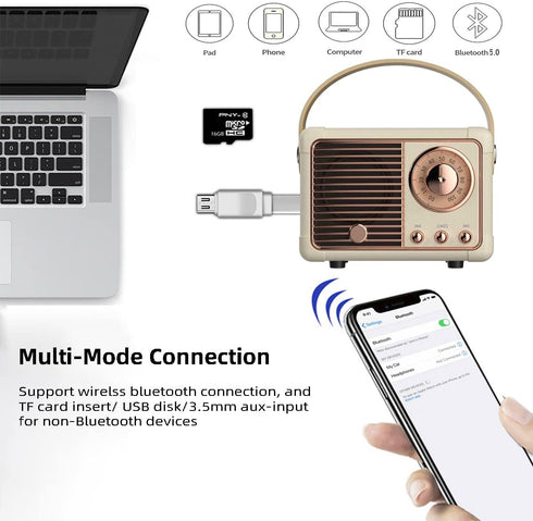 Retro Bluetooth Speaker Wireless Mini Speaker,Bluetooth Speaker with Crystal Clear Stereo Sound Rich Bass,Portable Bluetooth Speaker for iPhone,Android Devices and Tablet (Beige)