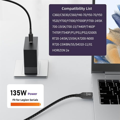NFHK Type-C USB-C 135W to DC Rectangle 11.0 * 4.5mm Power PD Charge Cable for Thinkpad X1 Legion Y7000P Laptop DC20V
