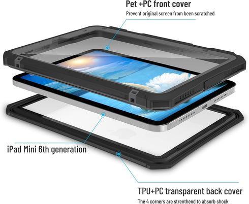 iPad Mini 6 Case - Waterproof Shockproof Full Body Protection for 6th Gen iPad Mini 2021 8.3 Inch with Screen