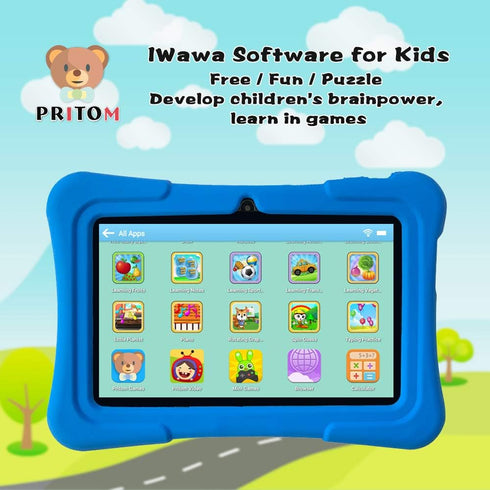 PRITOM 7 inch Kids Tablet, Quad Core Android OS, 32GB, WiFi, Bluetooth, Kids Software Pre-Installed, Dark Blue