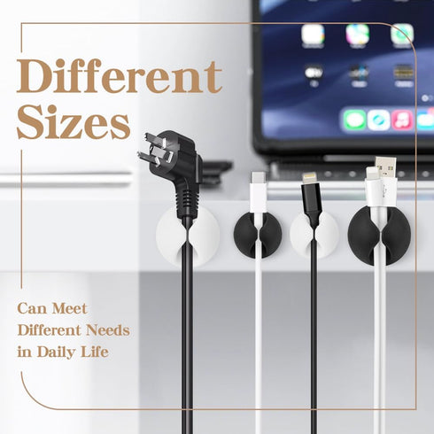 White Cable Clips 9 PCS, Phone Charger Cord Holder, Cable Management for Desk, Office, Nightstands, Mixed Sizes