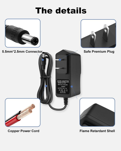 DC 12V 1A Power Supply 12W AC Adapter, 100-240V AC to DC 12 Volt 1 Amp Transformer with 10 Tips for LED Lights
