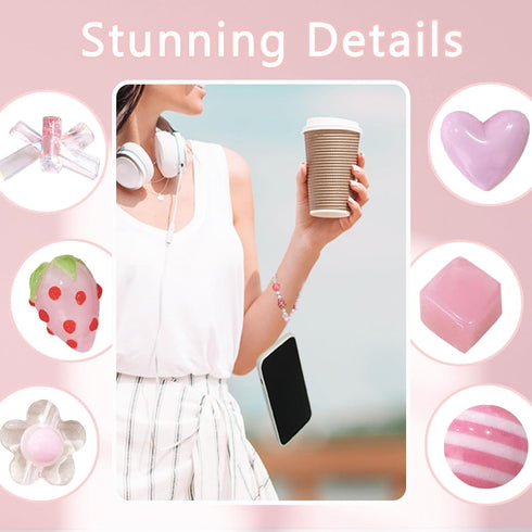 Aesthetic Phone Charms Strap, Kawaii Cute Strawberry Phone Case Charms with Bowknot Heart (Pink)