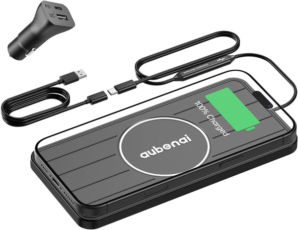 aubenai Wireless Car Charger Pad, 15W Fast Charging Pad with 70cm Extension Cable,