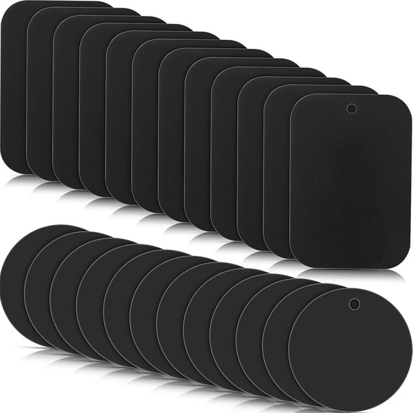 Weewooday 24 Pieces Metal Plates for Phone Magnet, Car Magnetic Holder Cradle with Adhesive Mount (Black, Simple Style)