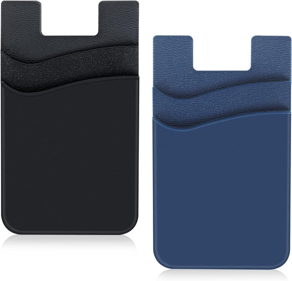 2Pack Cell Phone Card Holder, Silicone Double Pocket Stick on Credit Card Wallet for Back of Phone Case-Black,Navy Blue