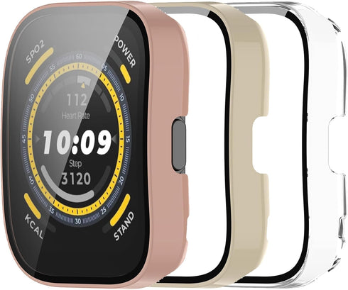 Protective Case for Amazfit Bip 5, All-Around Tempered Glass Bumper Full Cover Shell, 3 Pack C