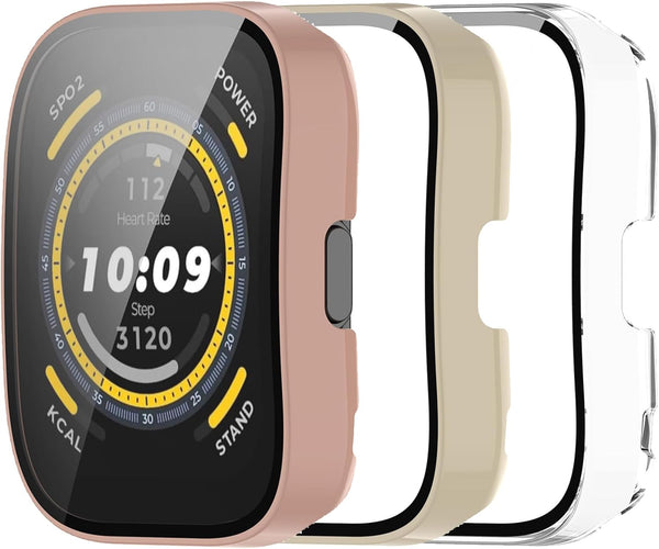 Protective Case for Amazfit Bip 5, All-Around Tempered Glass Bumper Full Cover Shell, 3 Pack C