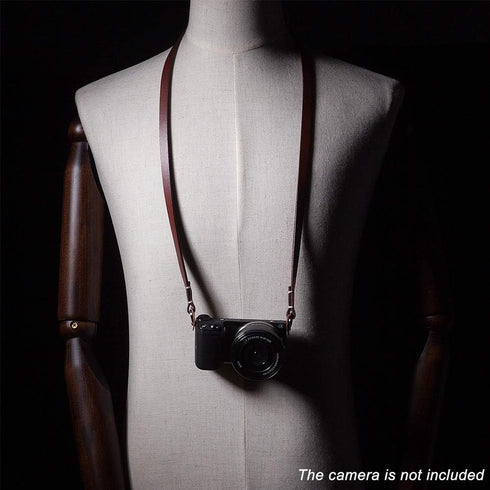 Genuine Brown Leather Camera Neck Shoulder Strap, Slim Belt, Compatible with Fujifilm, Sony, Olympus, Panasonic, Leica,