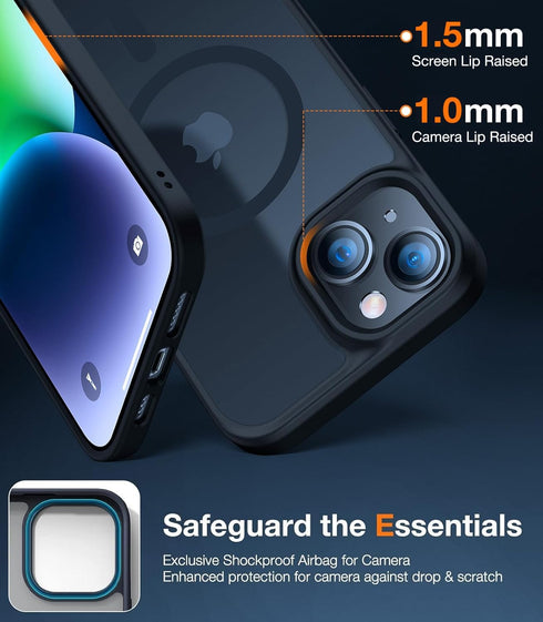 TORRAS Magnetic Shockproof Case for iPhone 15/14, 12FT Military Grade Drop Protection, Translucent Slim Protective