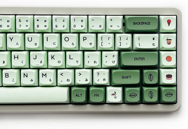 XDK Custom Keycaps Set, 124 Keys PBT XDA Dye-Sub Cute Matcha Green Japanese Keycaps for Mechanical Keyboards