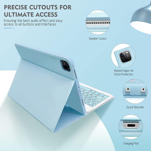 Keyboard Case with Mouse for iPad Pro 13 Inch (2024), Ultra Thin Bluetooth Keyboard with Pencil Holder, Mist Blue