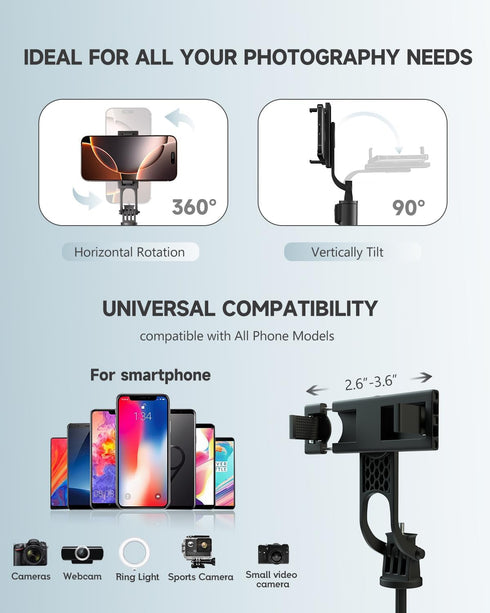 RISEOFLE 71 Phone Tripod & Selfie Stick, Portable All in One Extendable Cell Phone Tripod Stand, with Wireless Remote