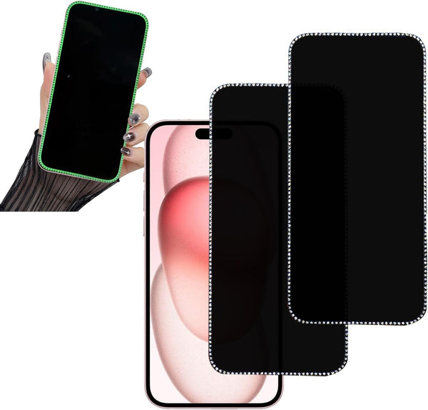2PCS Glitter Privacy Screen Protector for iPhone 13 Pro Max/iPhone 14 Plus, Diamond Bling Shiny Tempered Glass 6.7 Inch