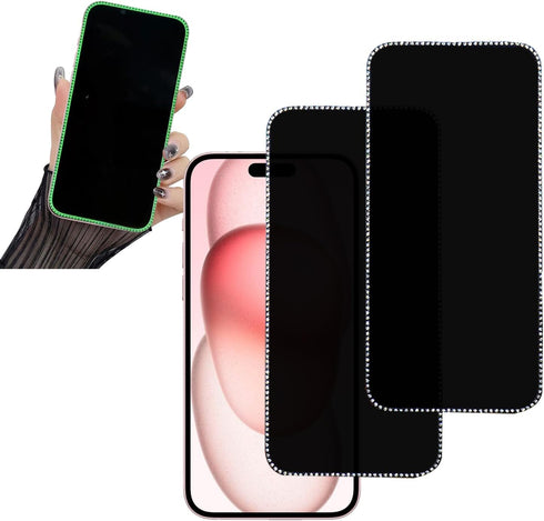 2PCS Anti-Spy Glitter Privacy Screen Protector for iPhone 12 Pro Max, 6.7" Tempered Glass, Diamond Bling Shine.