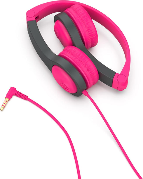JLab JBuddies Folding Kids Wired Headphones Gen 2, Pink/Grey, Toddler Headphones, Noise Isolation, Volume Limiting