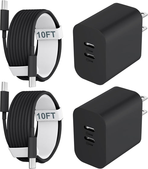 Fast Charger for iPhone 15 Pro Max, 10FT Long USB C to C Charging Cable Cord & 20W Dual Port USB C Fast Charger Block