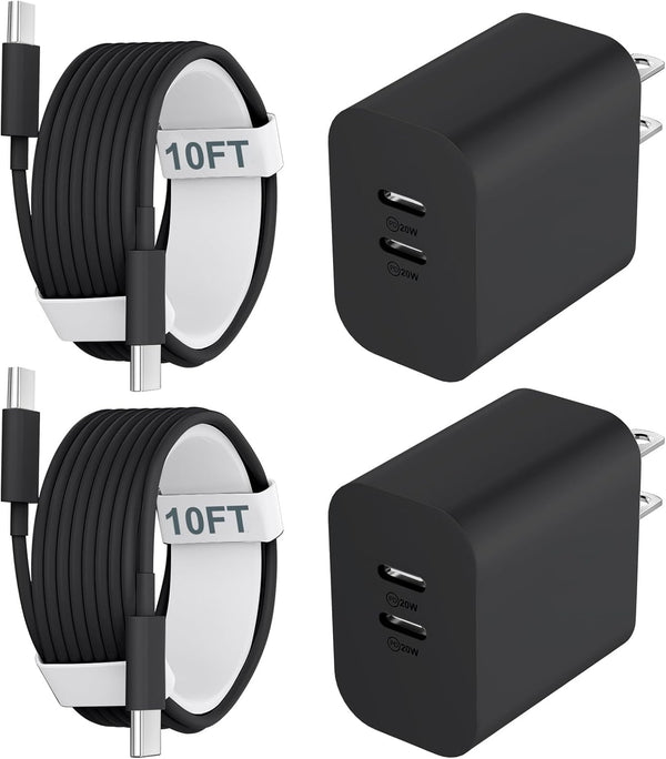 Fast Charger for iPhone 15 Pro Max, 10FT Long USB C to C Charging Cable Cord & 20W Dual Port USB C Fast Charger Block