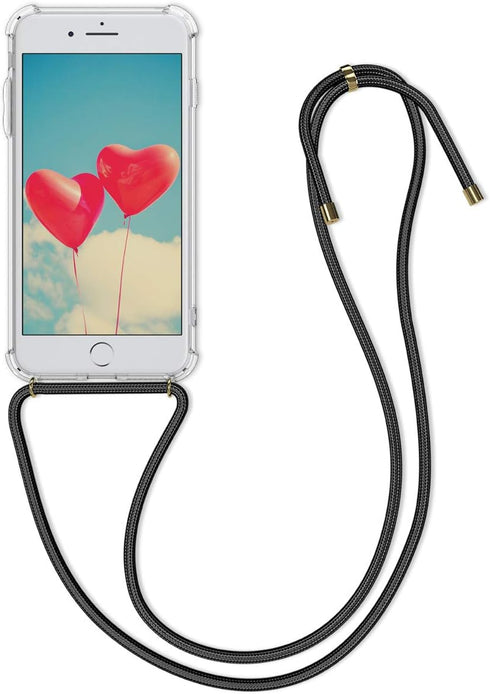 kwmobile Crossbody Case for Apple iPhone 7 Plus/iPhone 8 Plus - Clear TPU Cover with Lanyard Strap - Black/Transparent