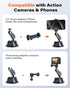 Suction Cup Mount for Gopro iPhone, Anti-Shake Metal Arm Car Camera Mount with 1/4 Thread & Phone Holder for VLOG/Video