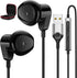 USB Headphones with Microphone for Laptop, 2.3M USB-A Earbuds for PS5, HiFi Stereo Wired Half in-Ear Headset (Black)