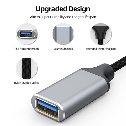 6 inch, 3.0 Headset, Short USB Extension Cable USB A Extender Male to Female Cord Braided Compatible with Flash Drive