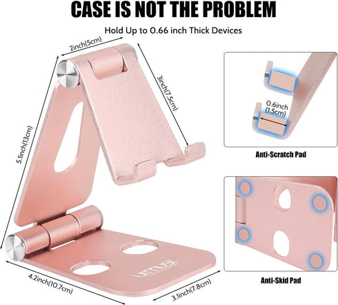 Urmust Cell Phone Stand for Desk Adjustable Foldable Phone Holder for Office Portable Desktop Dock Compatible with iPhone 15 14 13 12 11 Max Pro Xs Xr X 8 7 6, iPad Mini, Tablets 7-10" (Rose Gold)