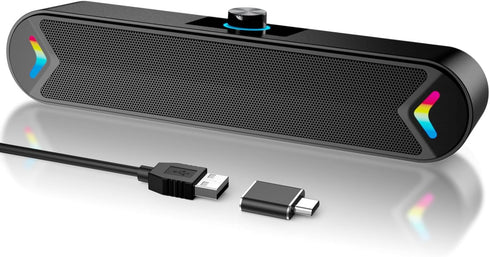 LENRUE Computer Speakers for Desktop,PC Speakers with Basic Stereo Sound & Colorful Lights,
