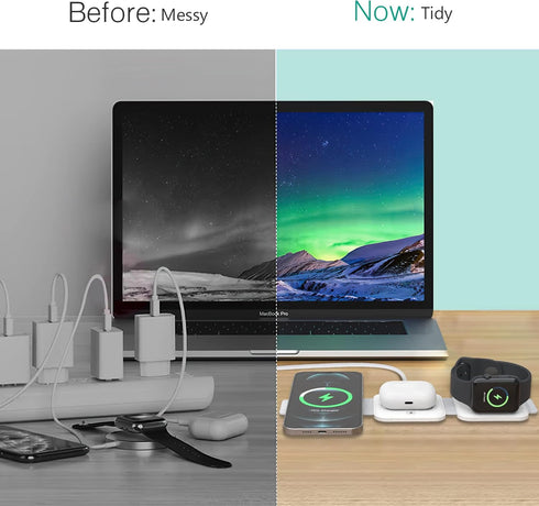 ORIA 3 in 1 Foldable Wireless Charger, Fast Charging Pad with Indicator Light, Foldable Charging Station for iOS, i