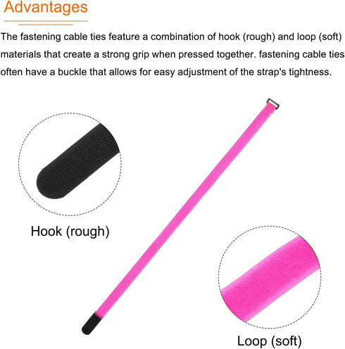 MECCANIXITY Hook and Loop Cable Tie, 31.4 x 0.9 Inch, Reusable with Buckle, Adjustable Multi-Purpose Wire Strap, Pink,