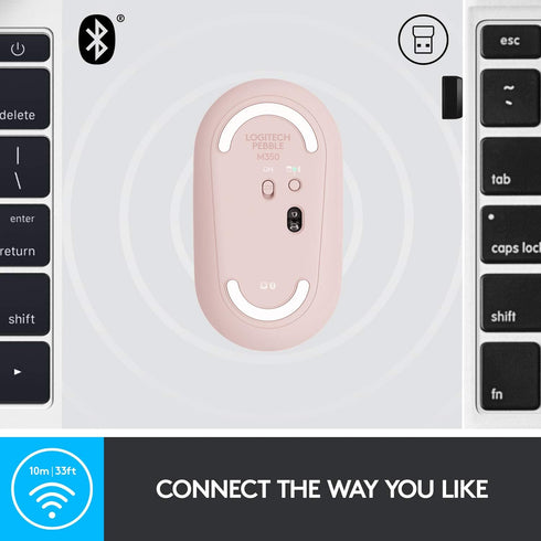 Logitech Pebble Wireless Mouse, Bluetooth or 2.4 GHz Receiver, Silent Slim Computer Mouse with Quiet Clicks for