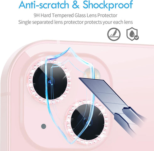 Xfilm Bling Diamond Camera Lens Protector for iPhone 13 / Mini, HD Clear Tempered Glass Screen Protection Cover