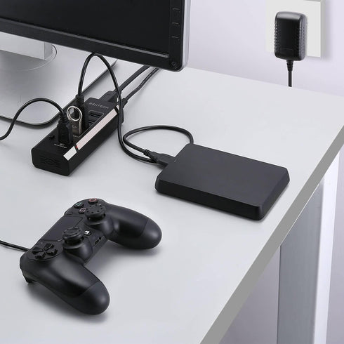 Powered USB Hub, RSHTECH USB 3 Hub with 4 USB 3.0 Data Ports + 1 Fast Charging Port, Individual On/Off Switches