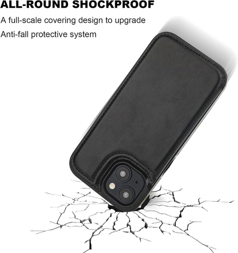 iPhone 15 Wallet Case with Card Holder, PU Leather Kickstand Cover, Double Magnetic Clasp, Shockproof 6.1 Inch