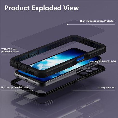 Waterproof Case for Samsung Galaxy A25 - IP68 Certified Shockproof Dustproof Full Body Heavy Duty Protection (5G) Black