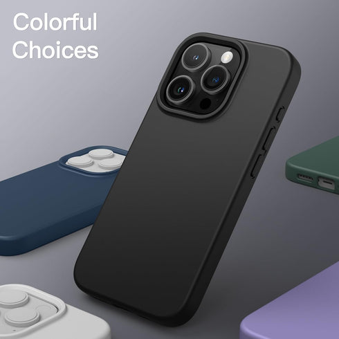 JETech iPhone 15 Pro Case, 6.1-Inch, Black Silicone, Full-Body Protection, Shockproof, Silky-Soft Touch.