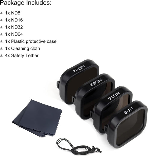 GEPULY 4 Pack ND8 ND16 ND32 ND64 12/11/10/9 Camera Lens Filter for GoPro Hero Black, Neutral Density Lens Filters