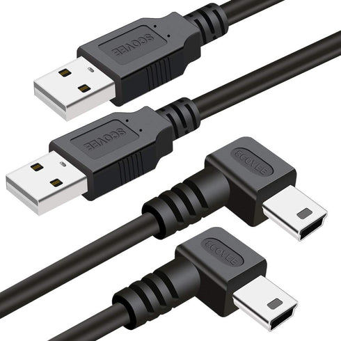 2-Pack 6ft Mini USB Cable 90 Degree for Garmin Nuvi, Canon DSLR, Dash Cam, SatNav, Camcorders - Right Angle Charger