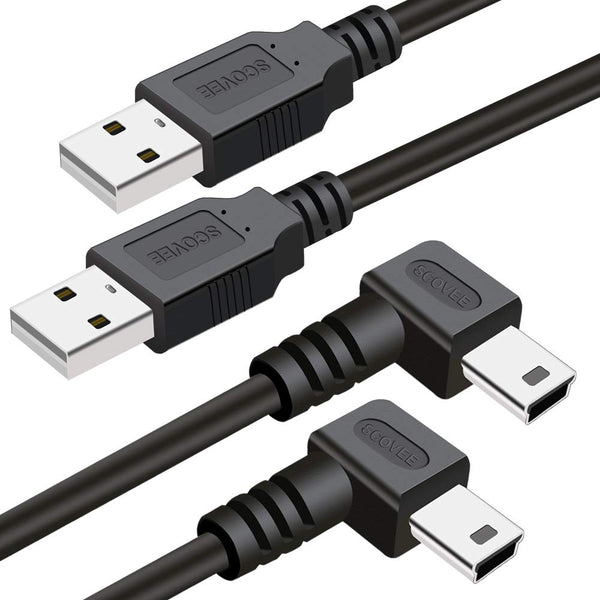 2-Pack 6ft Mini USB Cable 90 Degree for Garmin Nuvi, Canon DSLR, Dash Cam, SatNav, Camcorders - Right Angle Charger