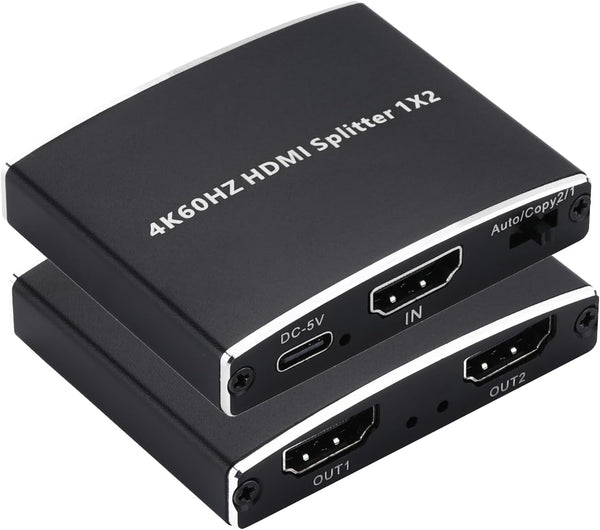 Wonlyus 2026 Upgraded 4K@60Hz HDMI 2.0b Splitter 1 in 2 Out, 4K HDMI