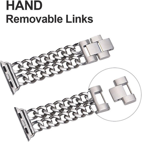Compatible Apple Watch Band for 45mm, 49mm, 42mm, 44mm, Stainless Steel Cowboy Style for iWatch Series 10-3 (Silver)