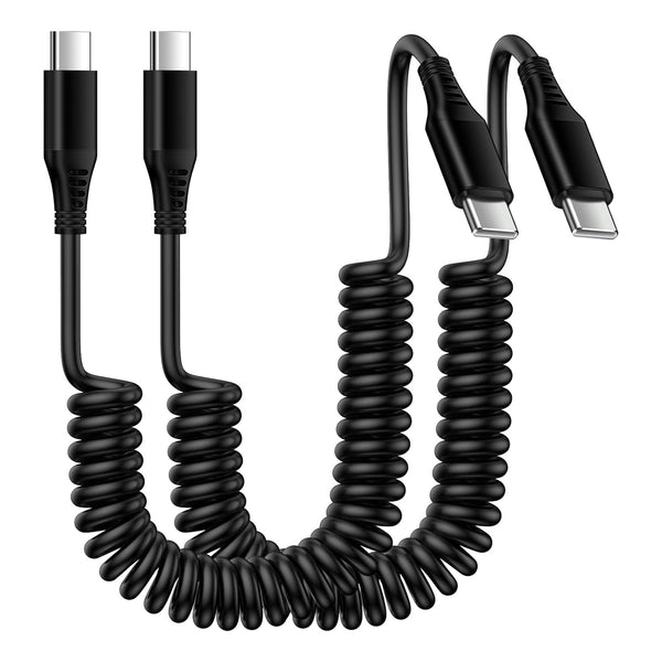 Retractable USB C Cable, 2 Pack 3ft Coiled USB-C to Type C Fast Charge Cord for iPhone 15/15 Pro Max, Samsung Galaxy